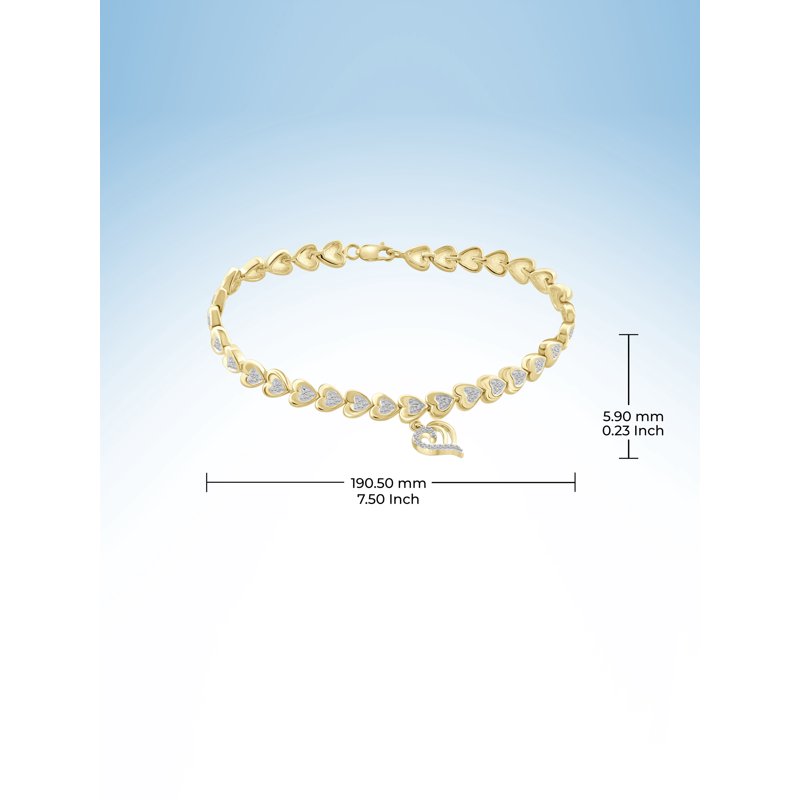 Heart Bracelet with Diamond Accents - 14kt Gold Plated Brass, 7.5in
