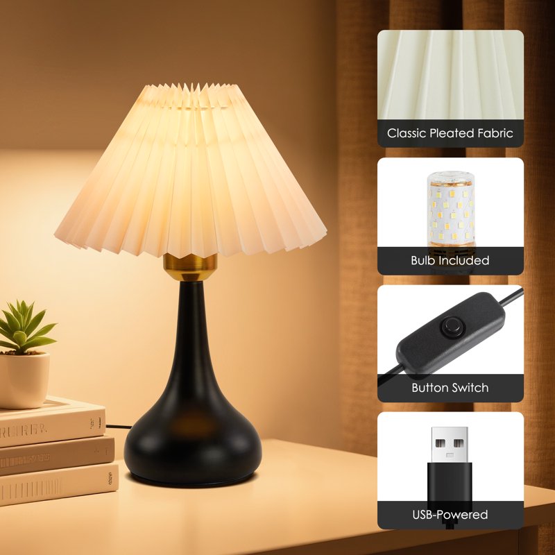 LED Table Lamp with 3 Color Temperatures, USB Powered, Black