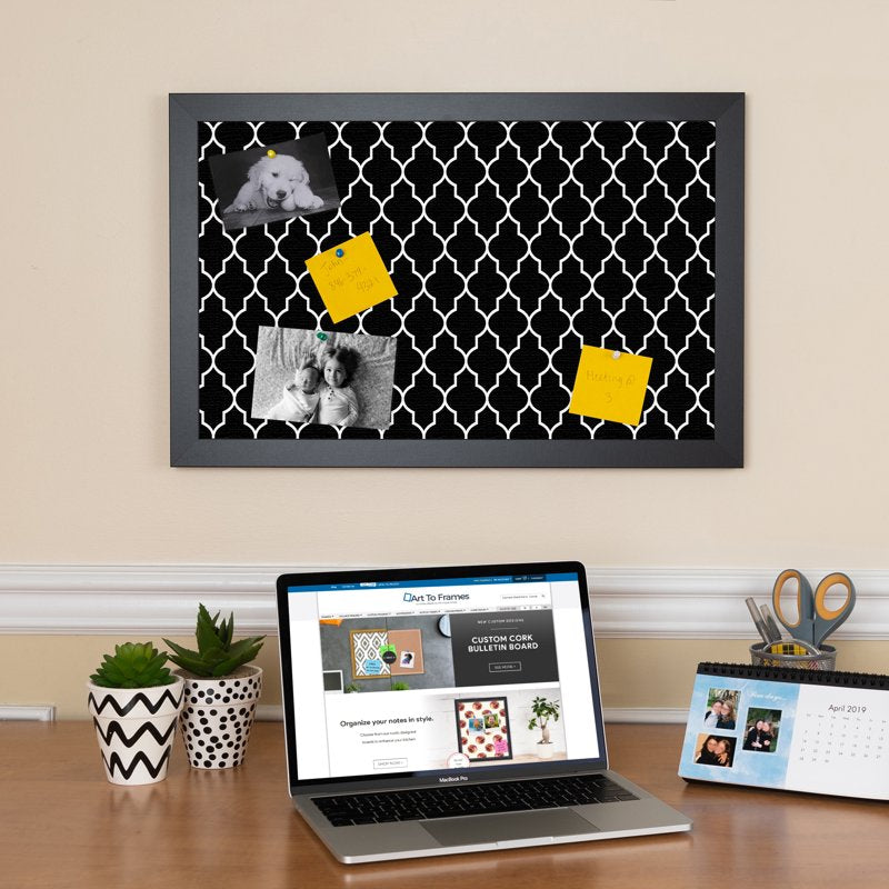 Custom Quatrefoil Black Cork Bulletin Board - Canvas Finish, Frame & Size Options