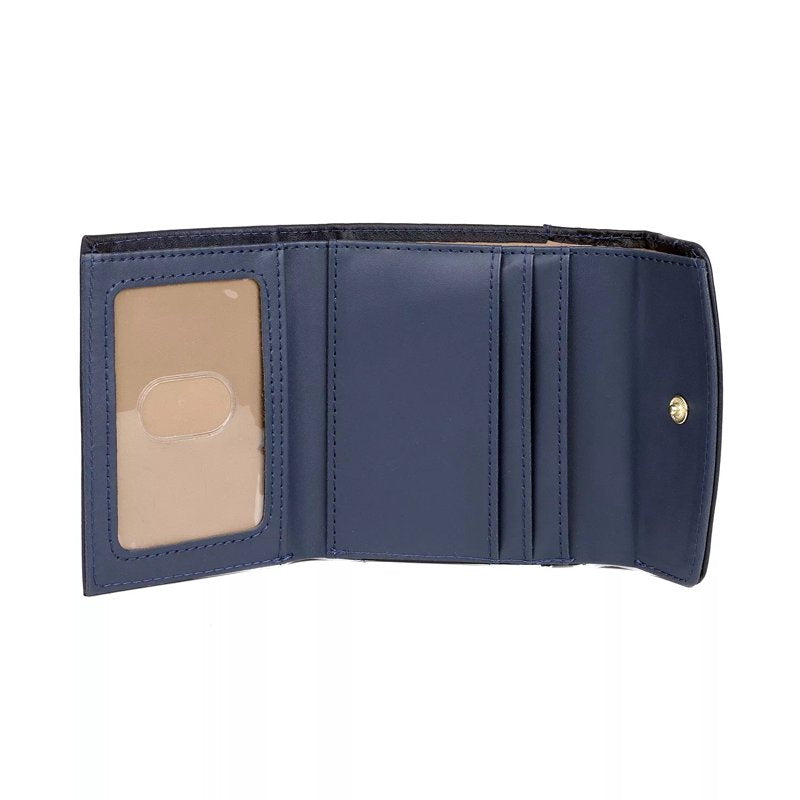 Women's Leather Mini-Trifold Wallet with Floral Embossed Logo - Multiple Colors
