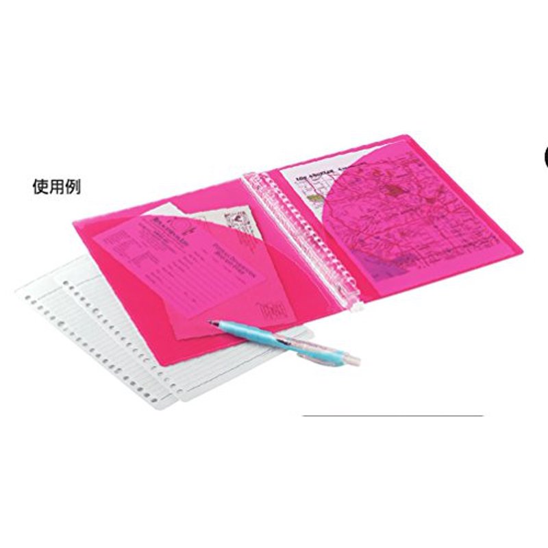 Slim Colorful B5 Double Pocket Binder with 26 Holes - Pink, Blue, Clear