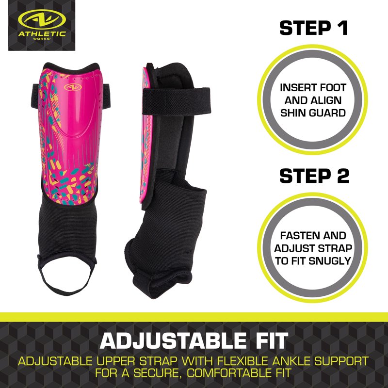 Athletic Works XS Kids Soccer Shin Guards - Pink/Black, PP Shell, Adjustable