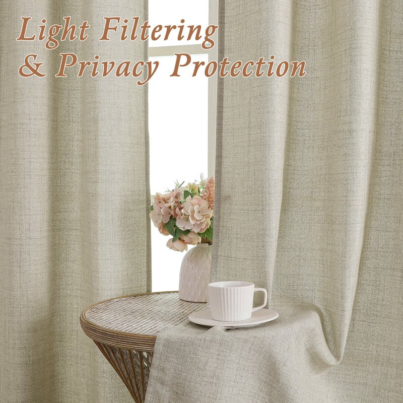 OVZME Judy Linen Curtains 84-Inch Length, 52x84 Two-Panel Light Filtering Drape Set