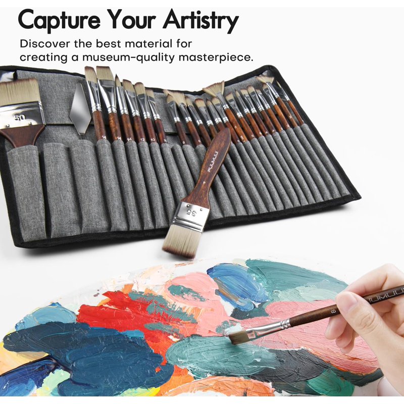 25-Piece Artist Paint Brush Set with Synthetic Acrylic Brushes for Canvas & Oil Painting