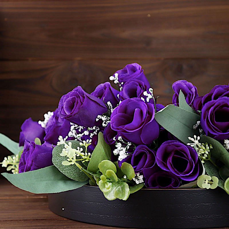 Silk Rose Buds Flowers Bouquet for Weddings & Events - 84 pcs, Purple