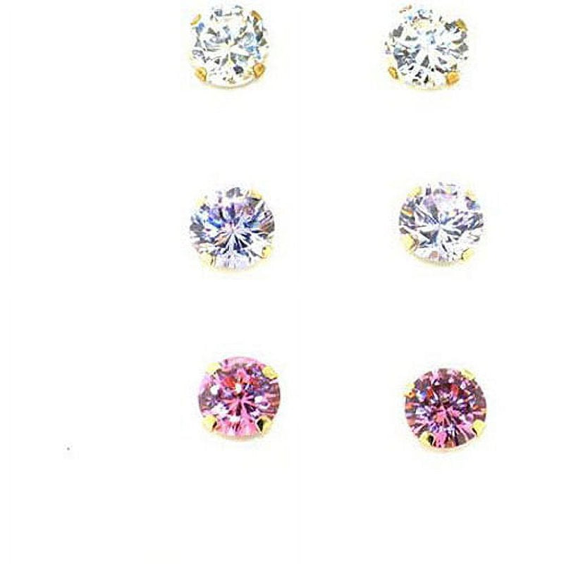Multi-Color CZ Stud Earrings Set - 10kt Yellow Gold Women's Jewelry