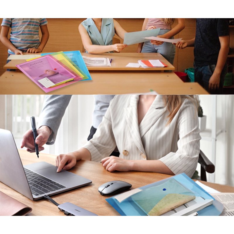 Plastic Expanding File Folders Set - Transparent Office Document Holders, 6 Bright Colors, Large Capacity for A4 Letter