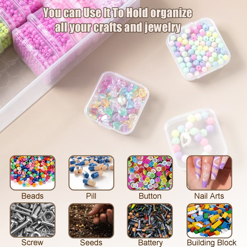 Bead Organizer Box Set 61 pcs Clear Plastic Storage Containers with Labels