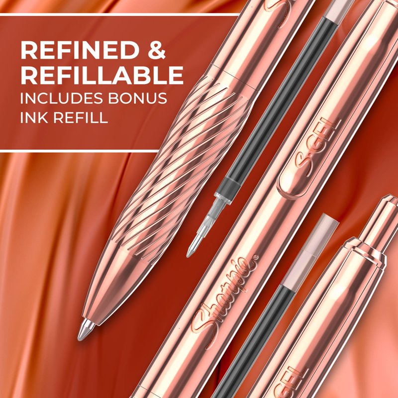 Gel Pen with Copper Metal Body and Black Ink – Refillable Writing Instrument