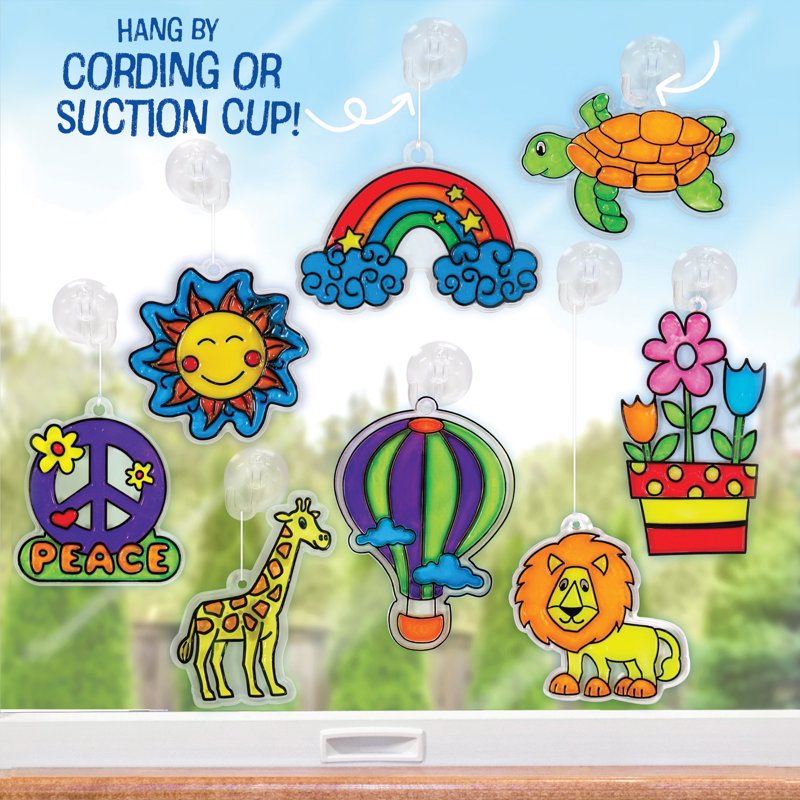 Kids Window Art Craft Set with Paint, Clings & Suction Cups - Creative Activity