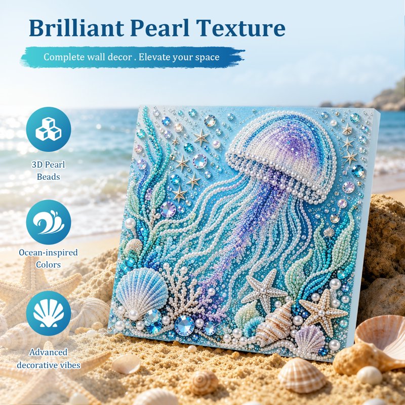 Jellyfish Pearl Art DIY Kit - 3D Diamond Painting with Frame (Variation: Jellyfish) 7.87 x 7.87 in