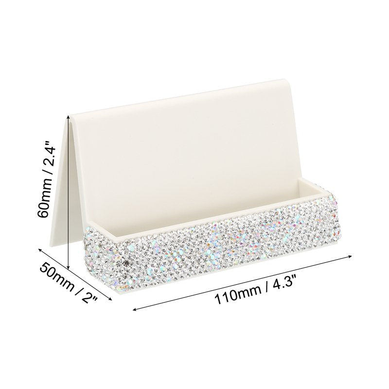 Elegant Rhinestone Business Card Holder for Desk Organizer Silver