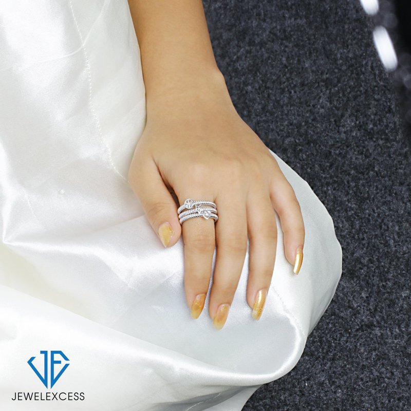 Stackable Diamond Rings for Women – 0.02 Carat White Diamond Silver & Gold-Plated Jewelry Set