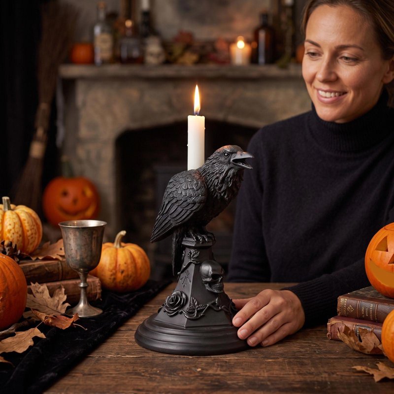 Candlestick Gothic Raven Resin Candle Holder - Variation: Candlestick-B