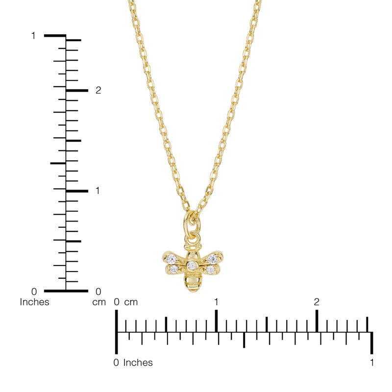 Gold Over Sterling Silver Bee Necklace with Cubic Zirconia - 16" Chain for Women & Teens