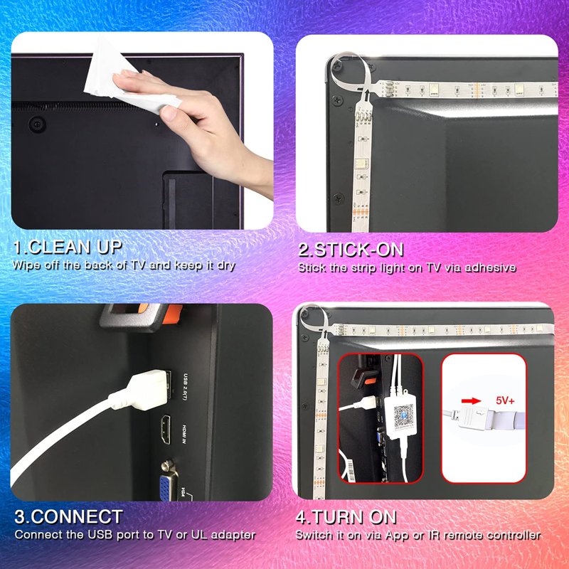 15ft RGB LED TV Backlight Kit for 65-75 Inch Smart TVs and Gaming Rooms