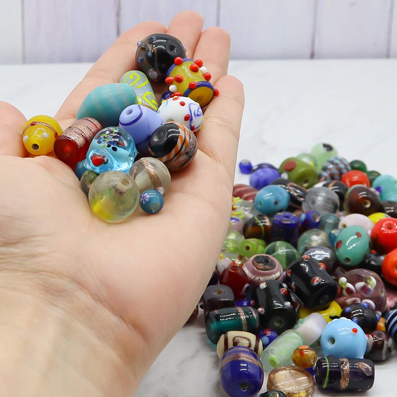 Assorted Glass Beads for Jewelry Making - 4 oz, 100 Count
