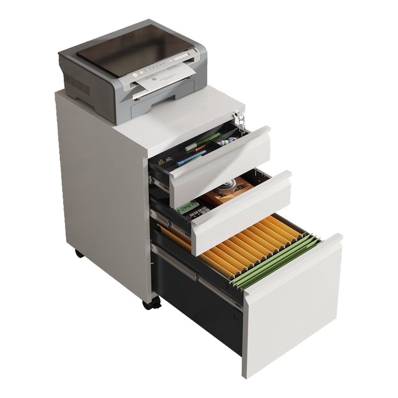 3 Drawer Metal File Cabinet with Lock - Rolling Office Storage, Fully Assembled
