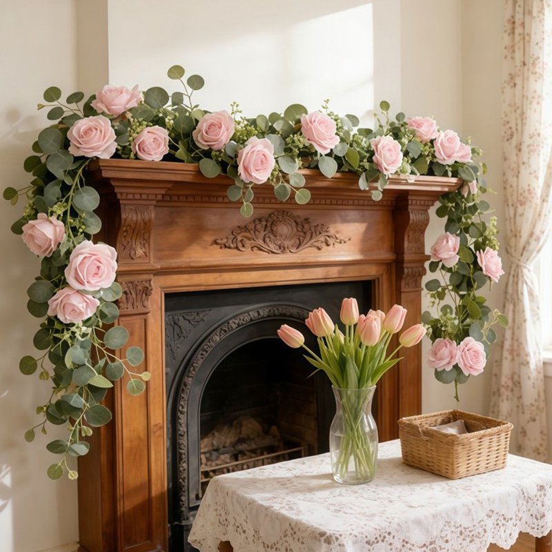 Artificial Rose Garland 5.7FT for Wedding & Party Decoration Pink