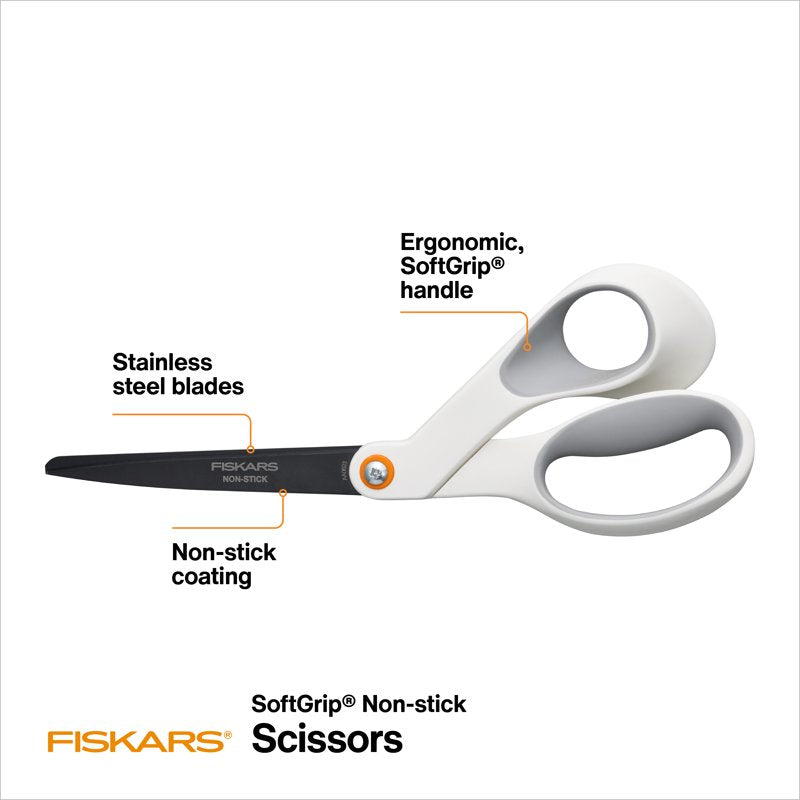 Non-Stick Titanium Scissors with Soft Grip - 8 Inch for Fabric & Adhesives
