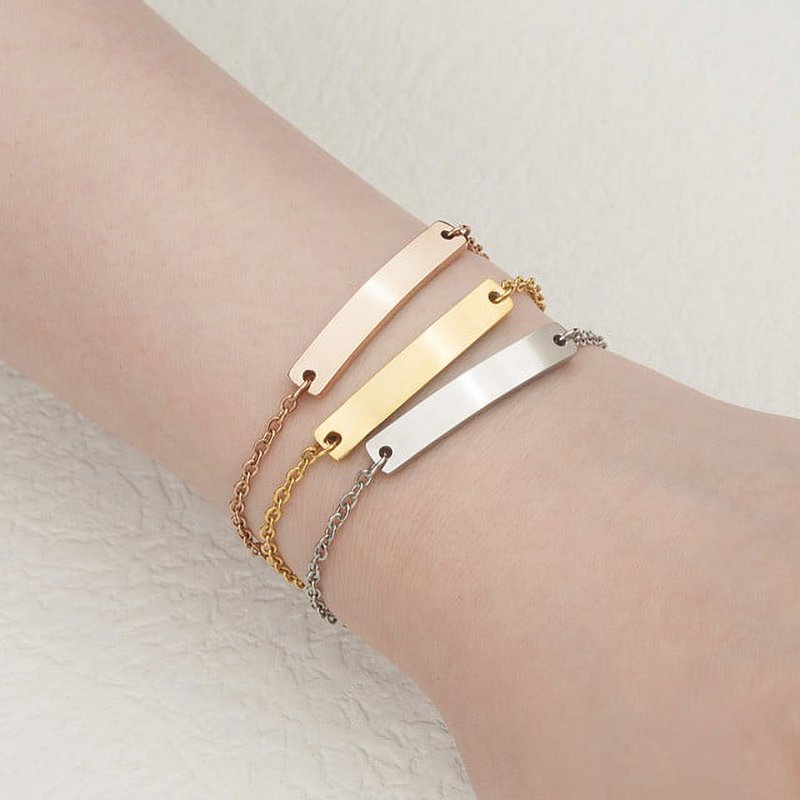 Personalized Engraved Bar Bracelet - Custom Coordinate & Name Jewelry for Her