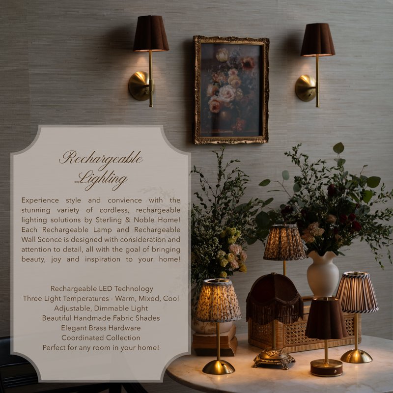 Rechargeable Table Lamp with Fabric Shade & Touch Control - Brown Striped