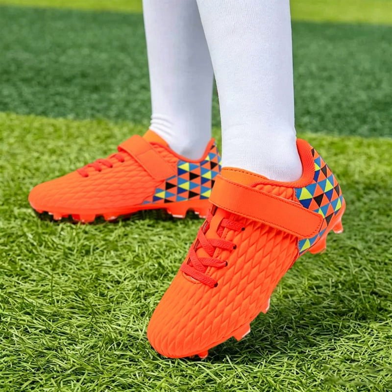 Kids Soccer Cleats Boys Girls Training Football Shoes Youth Ground Outdoor Orange 12-12.5 Little Kid