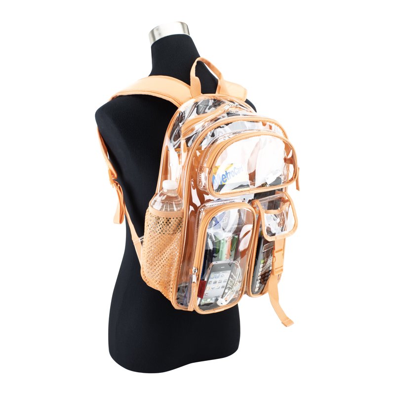 Unisex 16-Inch Cargo Clear Backpack with Multiple Pockets & Water Bottle Sleeve