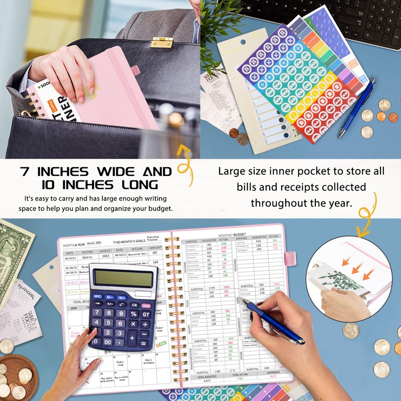Monthly Budget Planner Notebook - Expense & Bill Organizer, 7x10 Pink