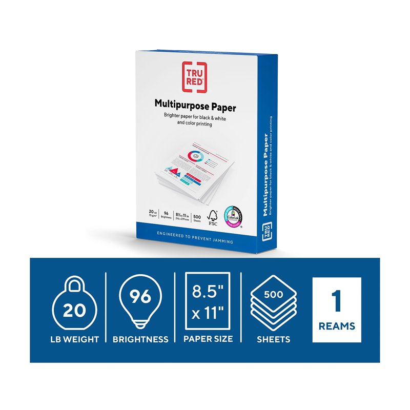 Multipurpose Printer Paper 8.5x11 Inches, 20 lb, Bright White, 96 Brightness