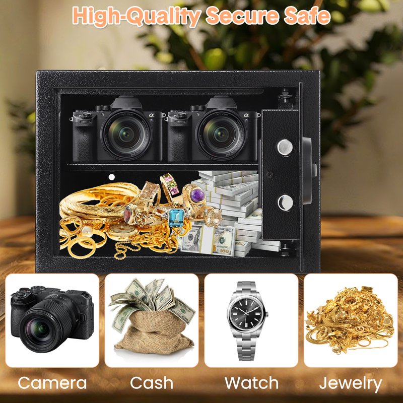 Heavy-Duty Fireproof Waterproof Steel Security Safe Box with Digital & Key Lock