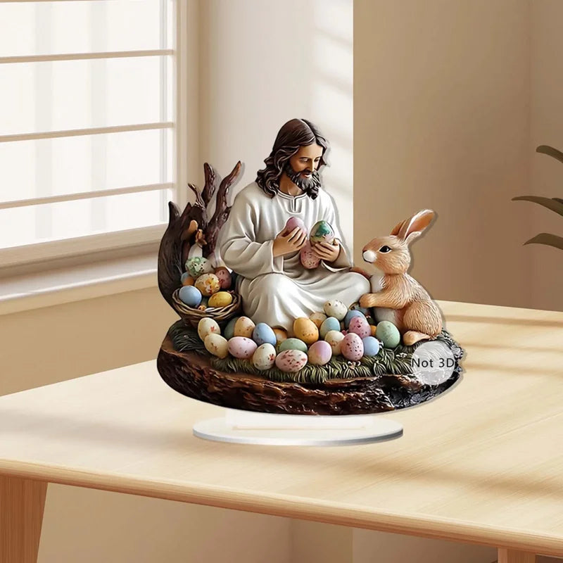 Easter Bunny Ornament Decoration - Waterproof Acrylic Holiday Tabletop Decor