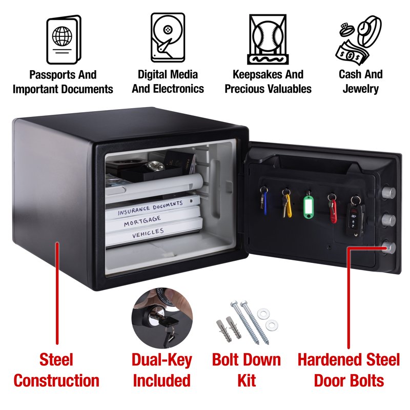 Fireproof Waterproof Security Safe with Combination & Dual Key Lock - 0.81 Cu Ft