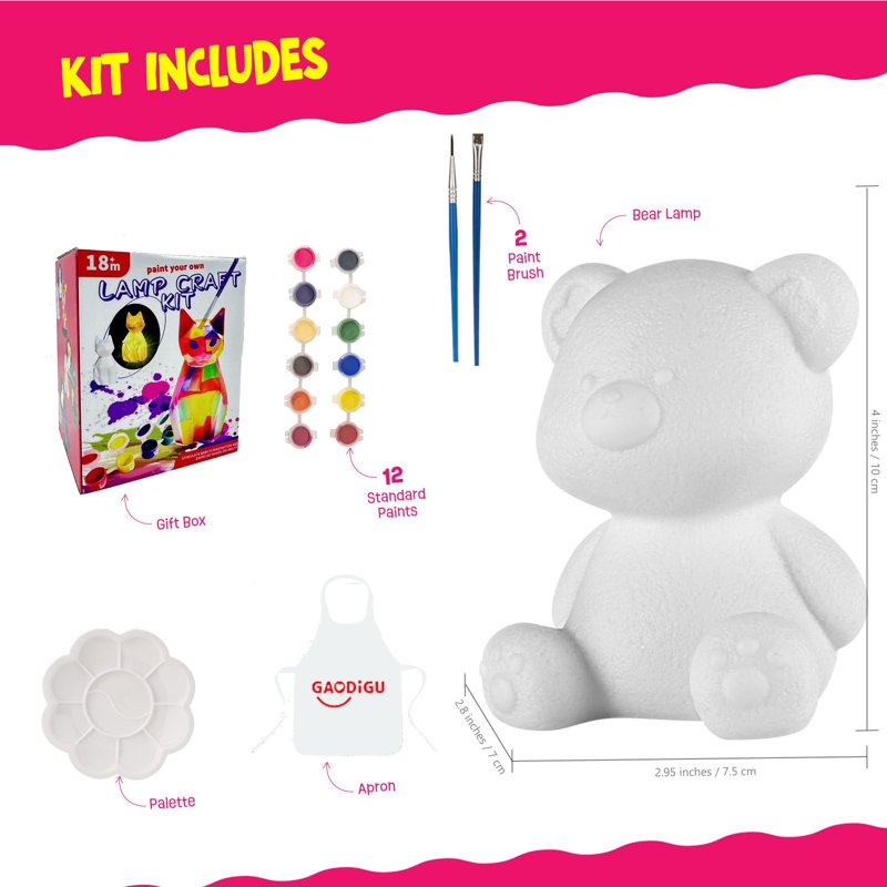 Kids Paint Your Own Bear Lamp Craft Kit - Art & Craft Supplies for Children