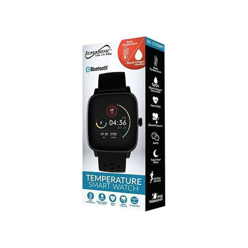 Touch Screen Smartwatch with Body Temperature, Heart Rate & Blood Oxygen - Unisex Black