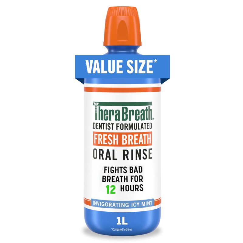 TheraBreath Fresh Breath Mouthwash Icy Mint 2 Pack - Alcohol-Free, Dentist-Formulated