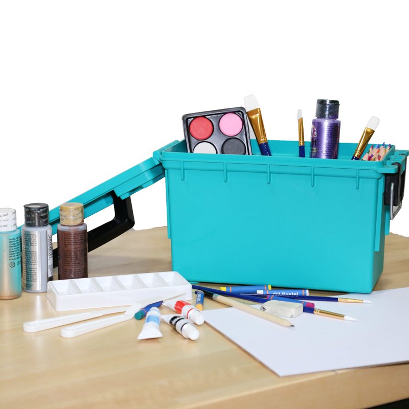 Stackable Craft Storage Box with Locking Lid - Water & Dust Resistant, Teal