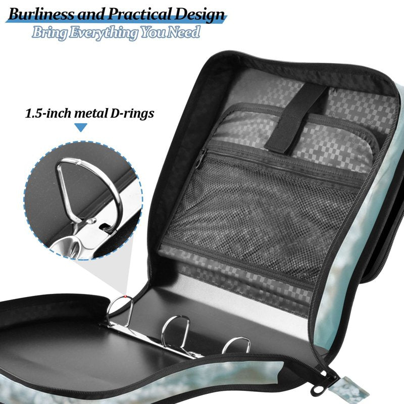 Waterproof 3-Ring Zipper Binder with Shoulder Strap, Holds 500 Sheets