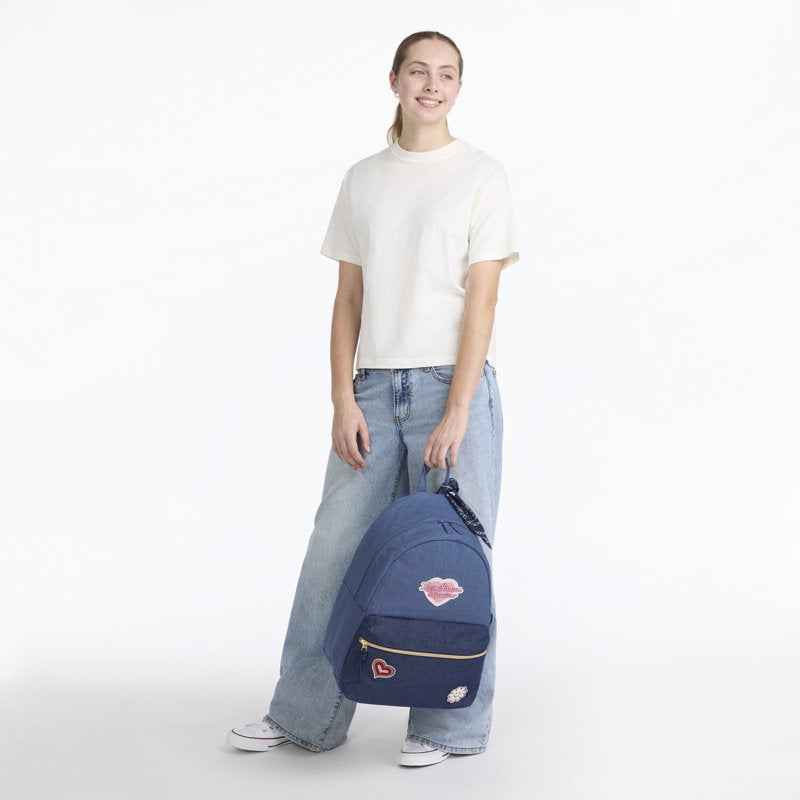 Denim Backpack with Patches for Kids - 17-Inch School & Travel Bag