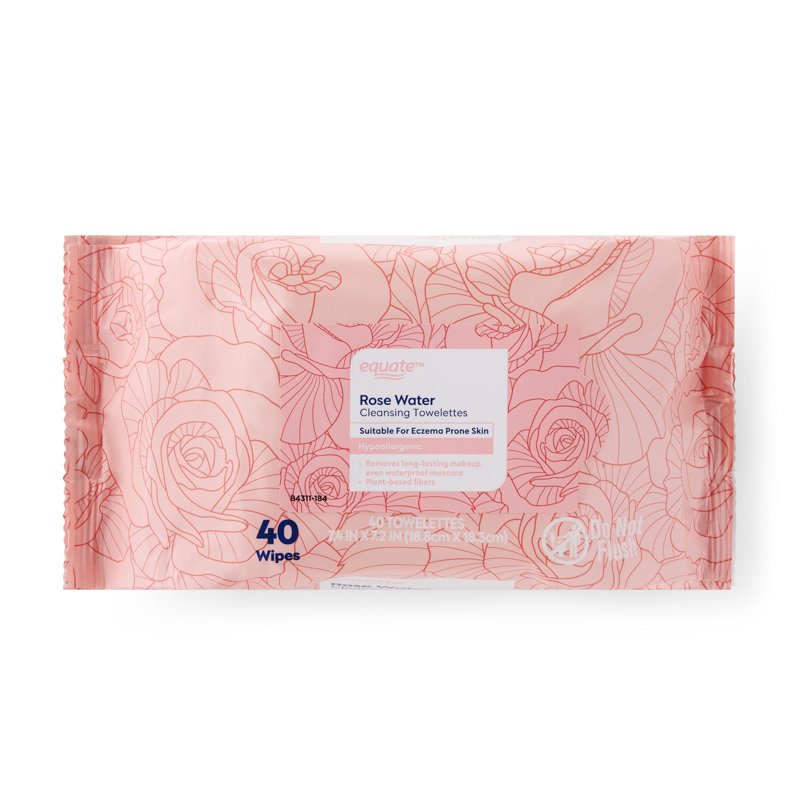Rose Water Cleansing Towelettes - Hypoallergenic Makeup Remover & Skin Moisturizer - 6 Pack