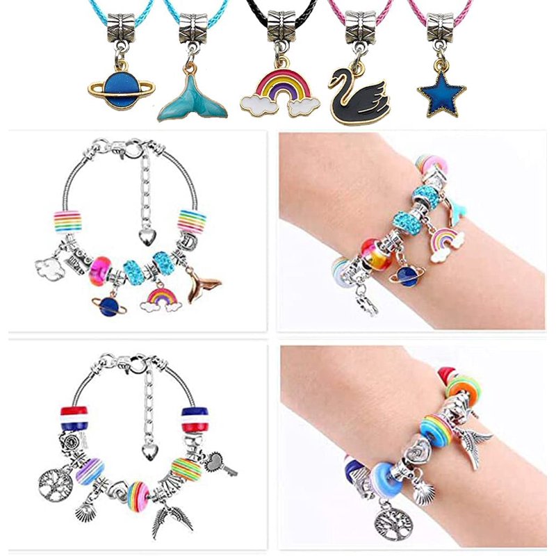 Kids Charm Bracelet Making Kit with Beads and Charms - DIY Jewelry Craft Set