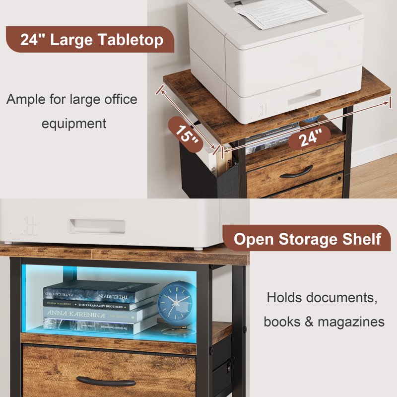 2-Drawer Rolling File Cabinet with Large 24 Inch Tabletop for Home Office