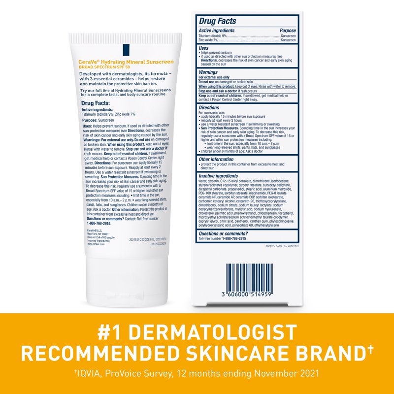 Mineral Sunscreen SPF 50 Face Lotion for Sensitive Skin Kids & Adults - Hydrating & Fragrance-Free