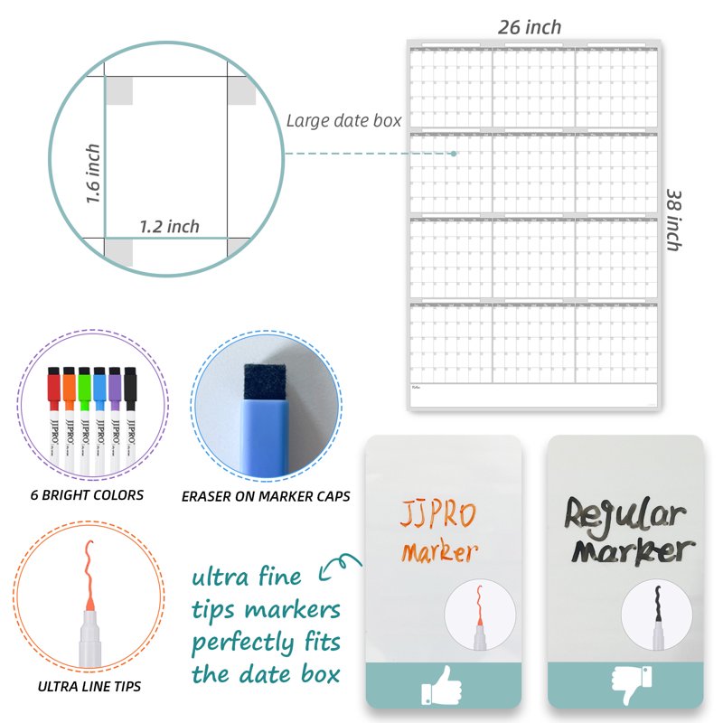 Dry Erase Yearly Wall Calendar - Large Magnetic Whiteboard Planner