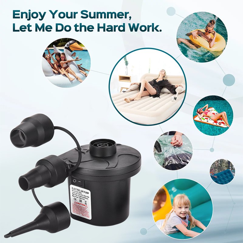 Portable Electric Air Pump with 3 Nozzles for Inflatables Black