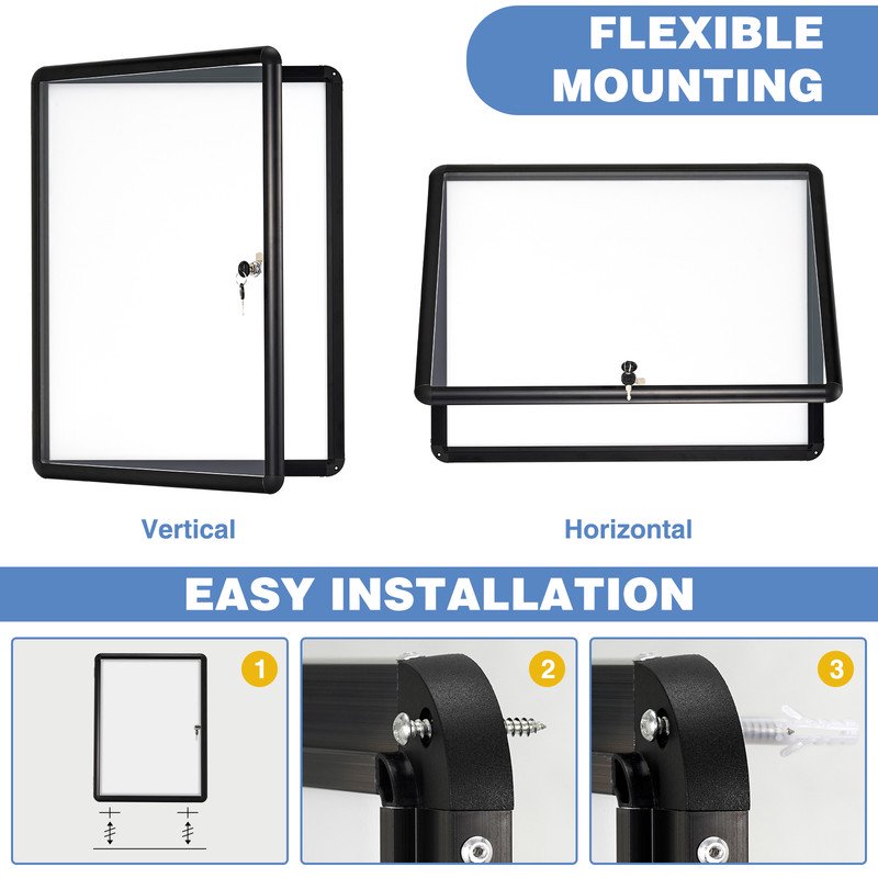 Lockable Magnetic Whiteboard Cabinet for Wall 26x20/36x24 - Tamperproof Dry Erase Noticeboard with Magnets