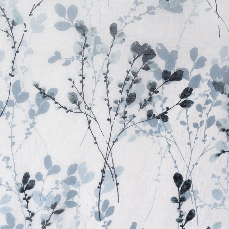 Indoor Floral Light Filtering Curtain Panel - Linen-Like Texture, Teal, 52-84 Inch Width