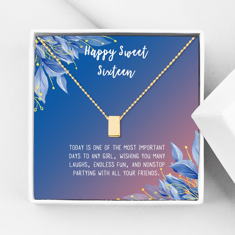 Sweet 16 Necklace for Girls - Birthday Gift with Cube Charm in Multiple Colors