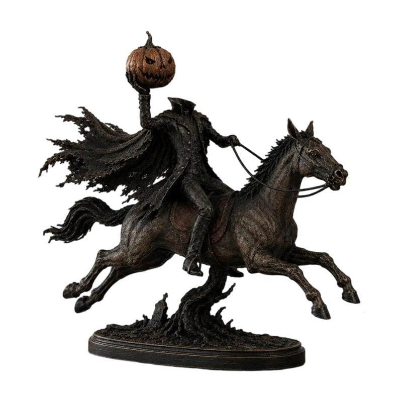 Halloween Headless Horseman Statue with LED Pumpkin Light, Gothic Tabletop Decor