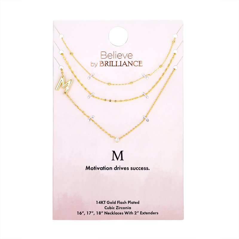 Gold Plated Initial Necklace Set with Cubic Zirconia - Multiple Letters